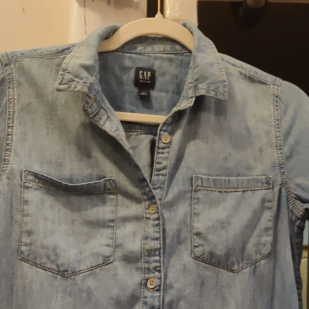 GAP Denim Girls Button-Up Shirt Blue XXL Long Sleeve Patch Chest PocketsEUC